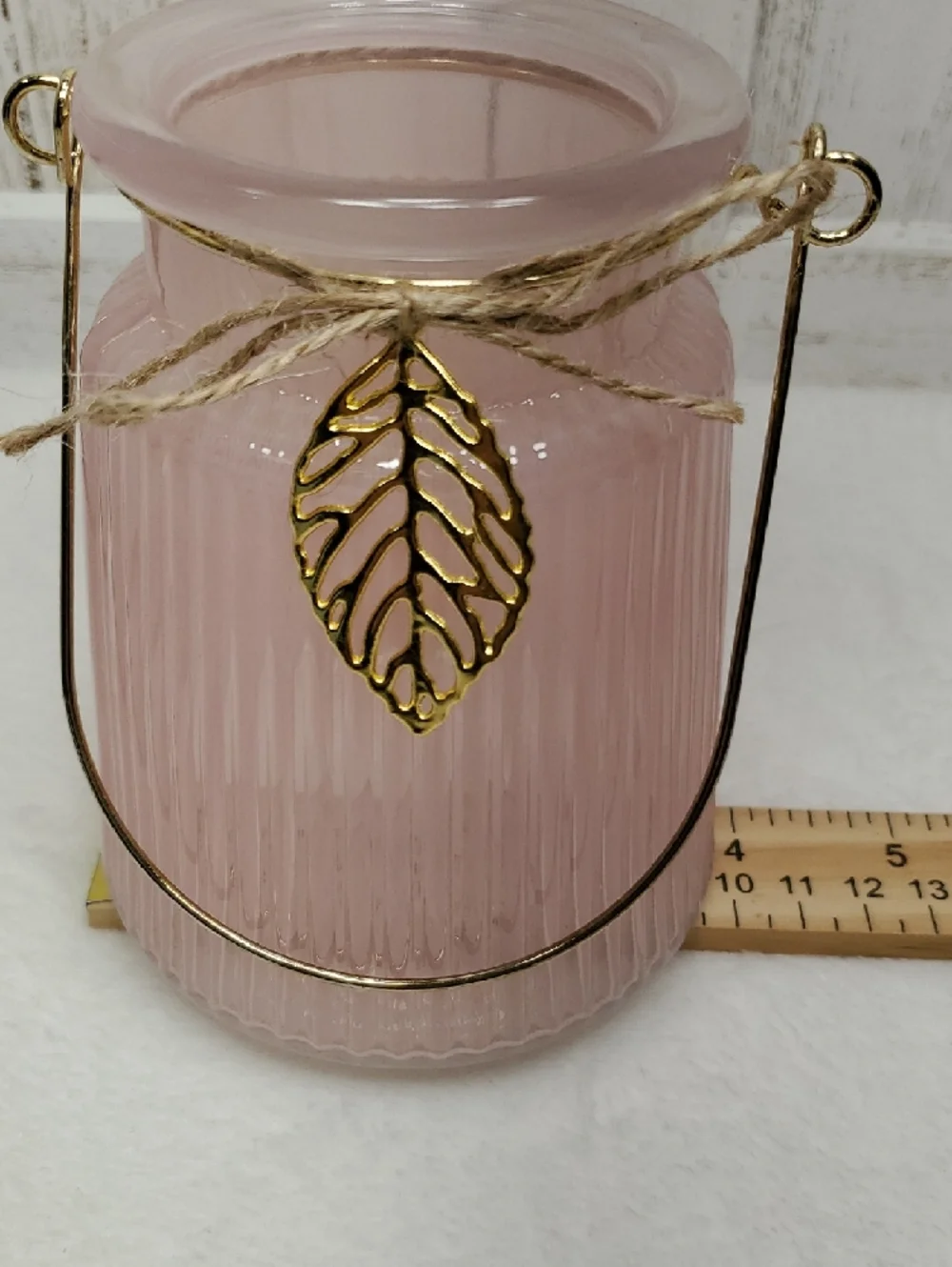 Pink Decorative Glass Vase Votive Candle Holder with Gold Leaf Accent